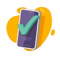 Cell phone 3d check mark vote poll icon vector graphic illustration, cellphone smartphone approve accept tick notice, mobile