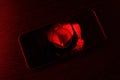 cell phone on dark background Royalty Free Stock Photo