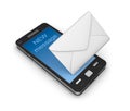 Cell phone email icon concept. on white. Royalty Free Stock Photo