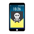 Cell phone and envelope with black document and skull icon