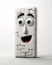 a cell phone with a face made out of bricks on it. generative ai Royalty Free Stock Photo