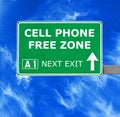 CELL PHONE FREE ZONE road sign against clear blue sky Royalty Free Stock Photo