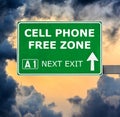 CELL PHONE FREE ZONE road sign against clear blue sky Royalty Free Stock Photo