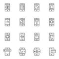 Cell phone functions line icons set