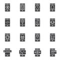 Cell phone functions vector icons set