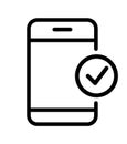 Cell phone icon with successful completed approval or accepted ok information. Vector mobile sign logo for web app Royalty Free Stock Photo