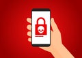 Cell phone infected by ransomware virus vector illustration