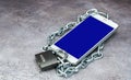 cell phone is locked. blocking social networks and mobile application. smartphone is covered with a chain and padlock. Royalty Free Stock Photo