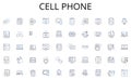 Cell phone line icons collection. Investments, Securities, Trading, Portfolio, Wealth, Finance, Markets vector and