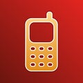 Cell Phone sign. Golden gradient Icon with contours on redish Background. Illustration.