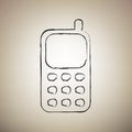 Cell Phone sign. Vector. Brush drawed black icon at light brown Royalty Free Stock Photo