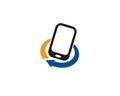 Cell phone touch apps icon for circular recycle process arrow under company