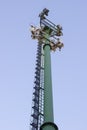 Cell phone tower. Telecommunication tower with antennas against blue sky. Wireless Communication Antenna Transmitter. Royalty Free Stock Photo