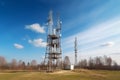 Cell site, cell tower or cellular base station for transmitting radio signals from cellular networks, telco tower, Royalty Free Stock Photo