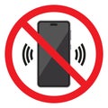 Cell telephone warning stop sign icon. No mobile phone. Turn off. Vector Royalty Free Stock Photo