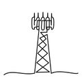 Cell Tower 5G base transceiver station. Continuous one line drawing