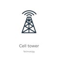 Cell tower icon. Thin linear cell tower outline icon isolated on white background from technology collection. Line vector sign, Royalty Free Stock Photo