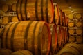 Cellar with barrels for storage of wine Royalty Free Stock Photo