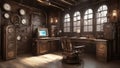 cellar in the factory a steampunk, Generic Clinic Medical Exam Room with chair, table, and computer terminal