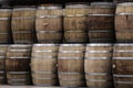Cellar of wooden barrels, wine and beer