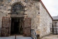 Cellblock I barred doors of Eastern State Penitentiary historic site. Royalty Free Stock Photo