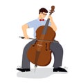 Cellist and cello. Man plays the cello. rock and jazz cello music. plucked instrument. live concert with cello