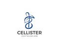 Cellist Logo Template. Cello Line Vector Design