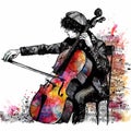 cellist musician playing cello over white background graphic illustration Royalty Free Stock Photo