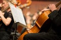 Cellist playing in orchestra