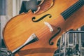 Cello classical instrument on an empty stage. Royalty Free Stock Photo