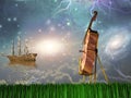 Cello in dream landscape Royalty Free Stock Photo