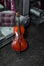 Cello on grey couch