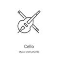 cello icon vector from music instruments collection. Thin line cello outline icon vector illustration. Linear symbol for use on