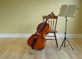 Cello and music stand Royalty Free Stock Photo