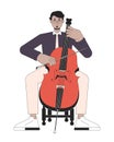 Cello musician line cartoon flat illustration Royalty Free Stock Photo