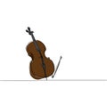 Cello one line color art. Continuous line drawing of musical, melody, violin, vintage, music, retro, symphonic