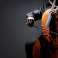 Cello player or cellist performing