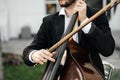 Cello player or cellist performing in wedding Royalty Free Stock Photo