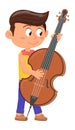 Cello player icon. Boy perfom music on bass violin Royalty Free Stock Photo