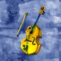 Cello in watercolor style. Vintage hand drawn violoncello illustration on blue background Royalty Free Stock Photo