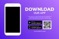 Cellphone download app landing page. Smartphone download our app mobile device banner