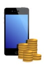 Cellphone and gold coins illustration