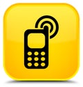 Cellphone ringing icon special yellow square button Royalty Free Stock Photo