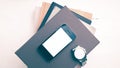 Cellphone with stack of book and watch vintage style Royalty Free Stock Photo
