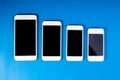 Cellphones on a blue background