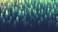 Cellular automata patterns that evolve into organic growth forms featuring gradient transitions from deep green to bioluminescent