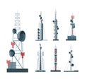 Cellular communication towers set. Towers with amplifiers wireless telephony and Internet connections equipment for