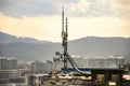 Cellular radio telecommunication network antenna mounted on a metal pole providing strong signal waves