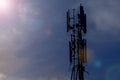 Cellular telecom pole high tower 3G 4G 5G , with blue sky background