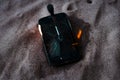 cellular telephone. on the beach sand. it has a metal nail in it. it burns with open fire Royalty Free Stock Photo